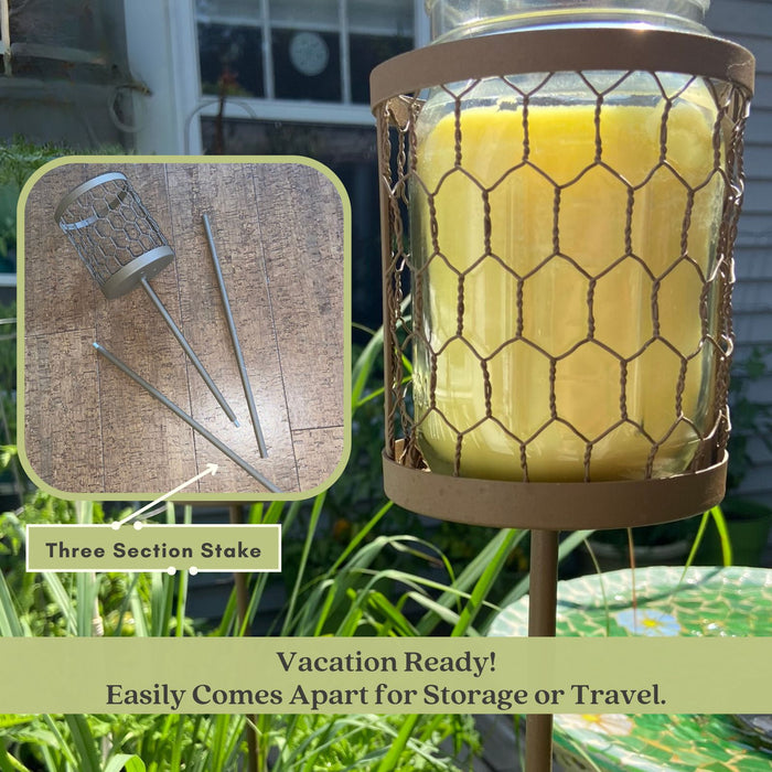 Decorative Outdoor Cup & Candle Holder Garden Brown Stakes | Set of 2, 36" Tall | Solid Metal, Fits Mason Jars, Farmhouse Look