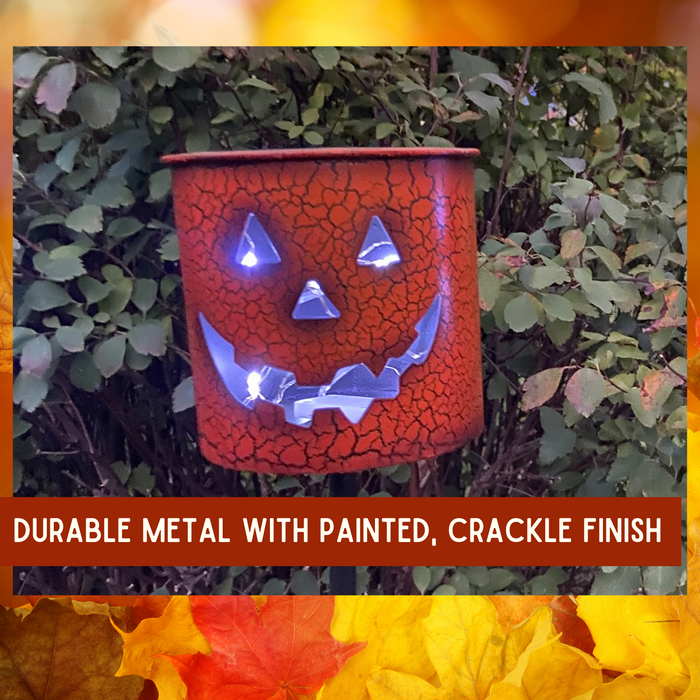 Decorative Outdoor Halloween Pumpkin Candle Holder Stakes (Set of 3) Painted Metal 24" Tall