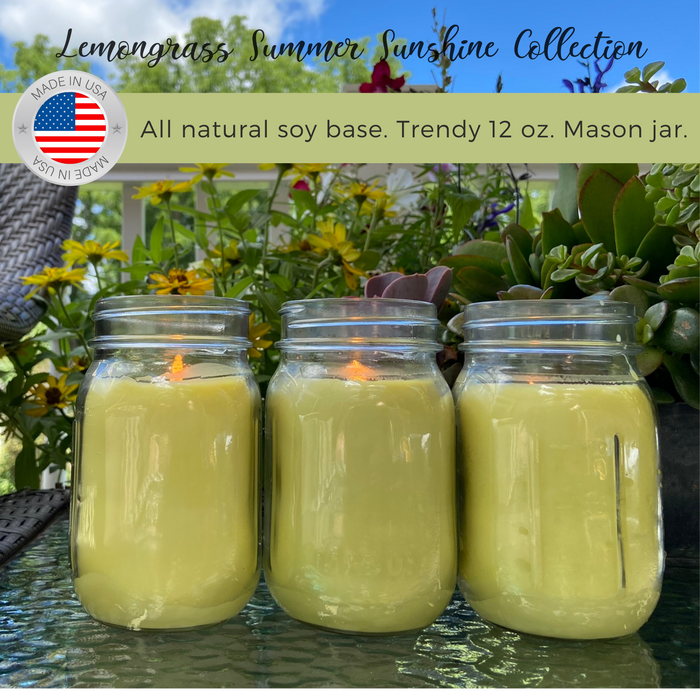 Mosquito Repellent Candle Natural Lemongrass | 12 Oz., Set of 3 | Soy-Base, Infused with Essential Oils | Made in USA