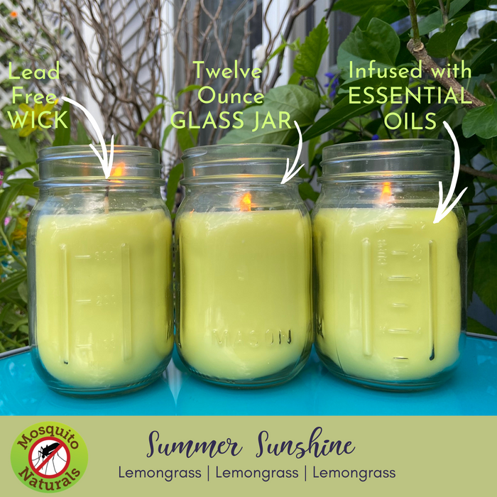 Mosquito Repellent Candle Natural Lemongrass | 12 Oz., Set of 3 | Soy-Base, Infused with Essential Oils | Made in USA