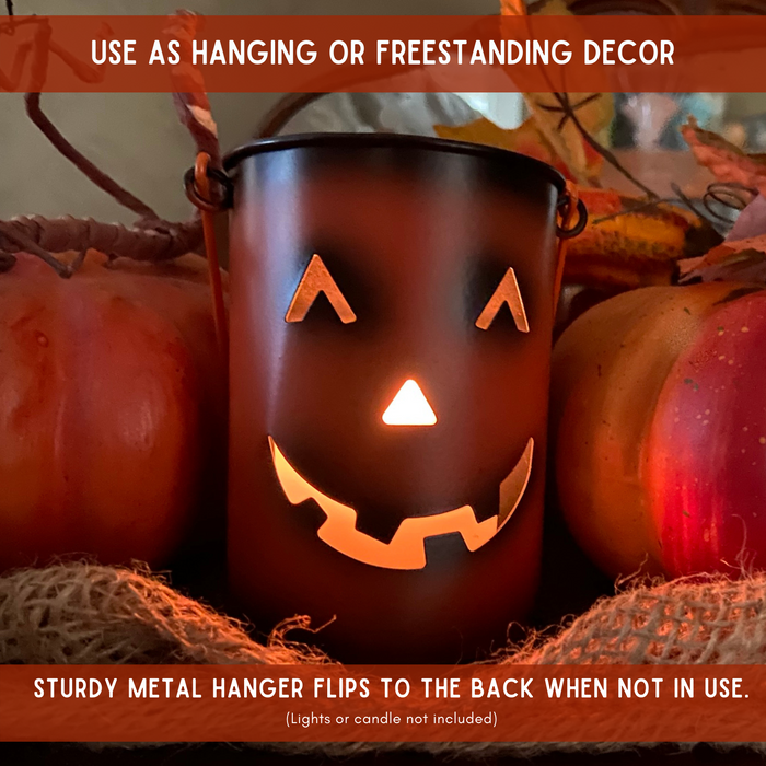 Halloween Pumpkin Metal 4.25” Tealight Candle Holders (Set of 3) | Indoor/Outdoor, Use as Tabletop Centerpiece or Hanging Decor