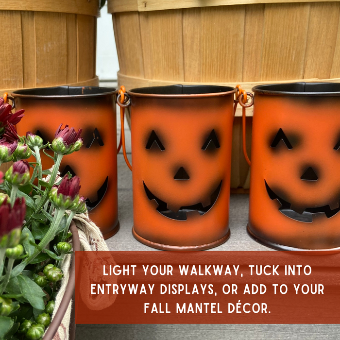 Halloween Pumpkin Metal 4.25” Tealight Candle Holders (Set of 3) | Indoor/Outdoor, Use as Tabletop Centerpiece or Hanging Decor