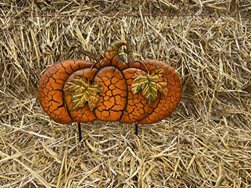 Fall Outdoor Pumpkin Decorations | Set of 3 | Metal, Painted Stakes, Rustic Farmhouse Look