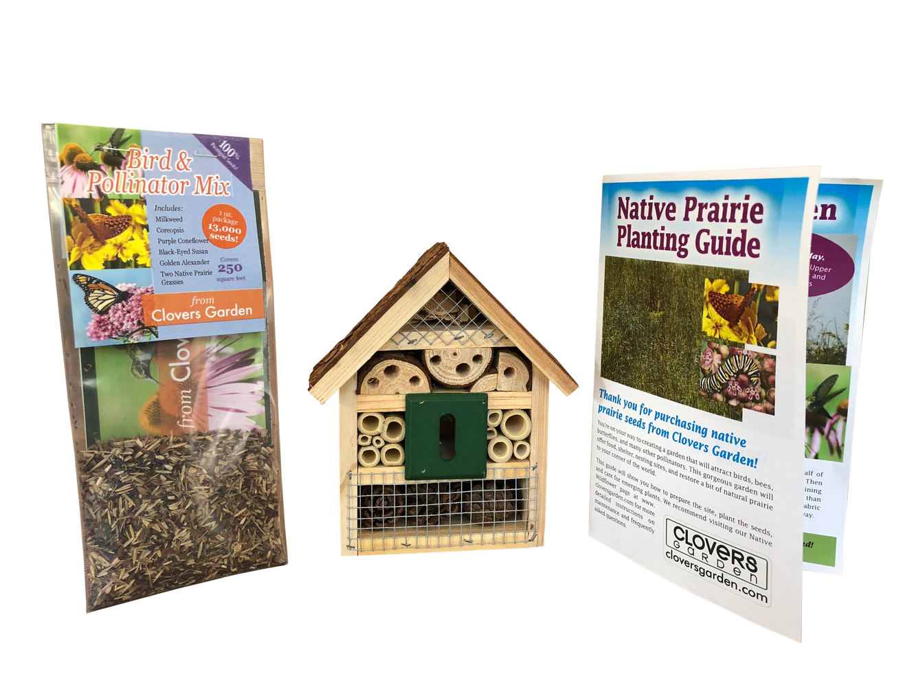 Bird & Pollinator Native Wildflower Seed Mix & Insect House | 13,000 Seeds, Non-GMO, Non-GE, All Perennial, No Filler