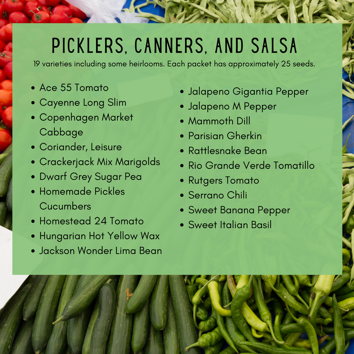 Picklers, Canners, & Salsa Seeds Kit | 20 Varieties, 500+ Seeds, Non-GMO, Waterproof Bag