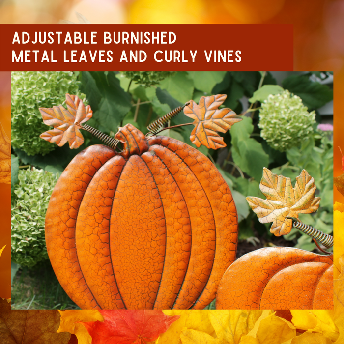 Fall Outdoor Pumpkin Decorations | Set of 3 | Metal, Painted Stakes, Rustic Farmhouse Look