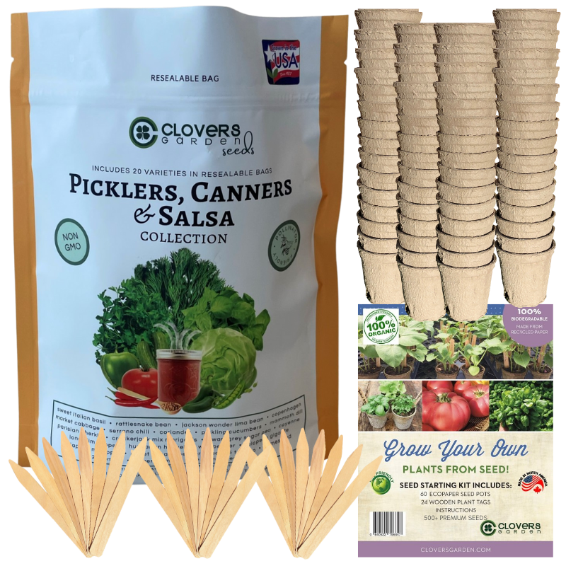 Picklers, Canners & Salsa Grow Kit | 500 Seeds, 20 Varieties + 60 Organic EcoPaper Seed Pots | Non-GMO, Resealable Bags, Peat-Alternative