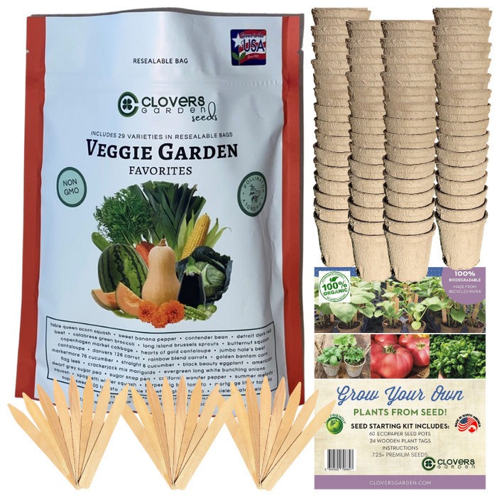 Veggie Garden Favorites Grow Kit | 725 Seeds, 29 Varieties + 60 Organic EcoPaper Seed Pots | Non-GMO, Resealable Bags, Peat-Alternative