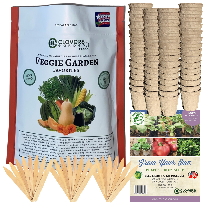 Veggie Garden Favorites Grow Kit | 725 Seeds, 29 Varieties + 60 Organic EcoPaper Seed Pots | Non-GMO, Resealable Bags, Peat-Alternative