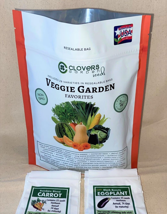 Vegetable Garden Favorites Seed Kit | 29 Varieties, 725+ Seeds, Non-GMO, Resealable Waterproof Bag