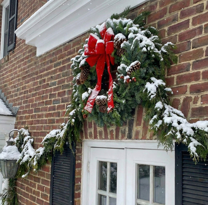 Live Fresh 30” Noble Fir Christmas Wreath | Cedar Boughs, Pinecones, Red Berries, Large Bow |  Handcrafted, Free Shipping