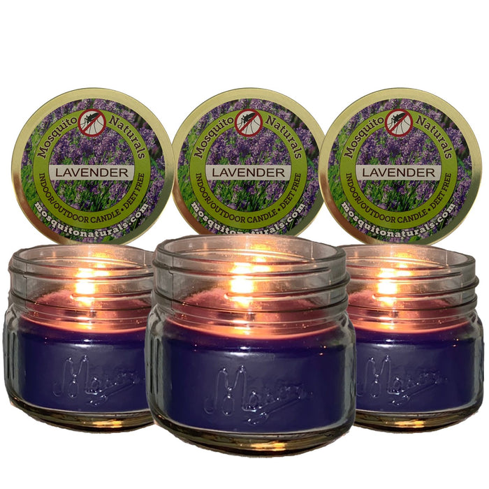 Mosquito Repellent Candle Natural Lavender | 3 Oz. Each, Set of 3 | Soy-Base, Infused with Essential Oils | Made in USA