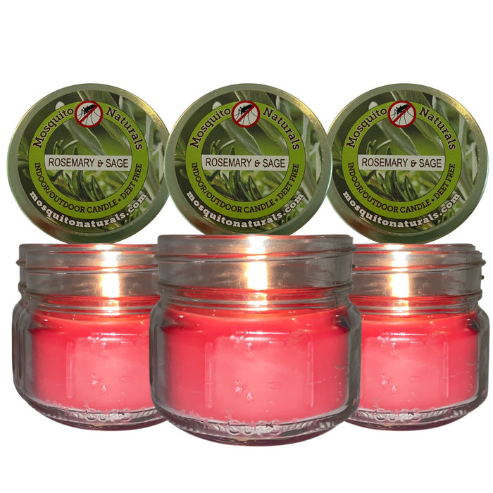 Mosquito Repellent Candle Natural Rosemary & Sage | 3 Oz., Set of 3 | Soy-Base, Infused with Essential Oils | Made in USA