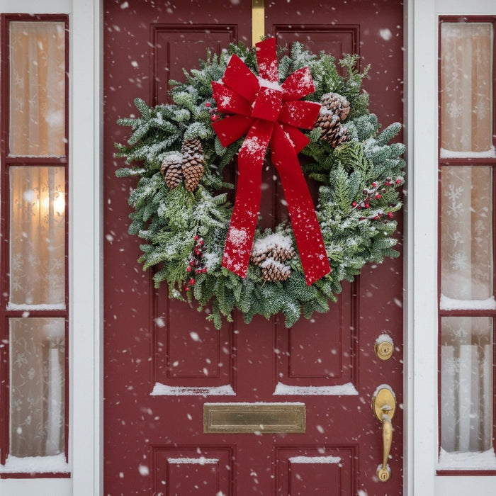 Live Fresh 30” Noble Fir Christmas Wreath | Cedar Boughs, Pinecones, Red Berries, Large Bow |  Handcrafted, Free Shipping