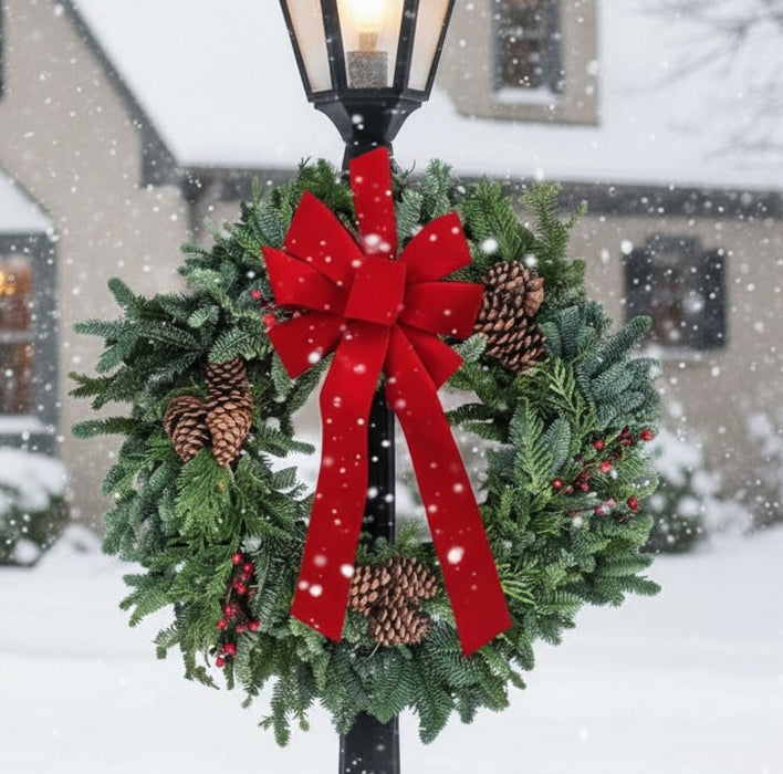 Live Fresh 30” Noble Fir Christmas Wreath | Cedar Boughs, Pinecones, Red Berries, Large Bow |  Handcrafted, Free Shipping