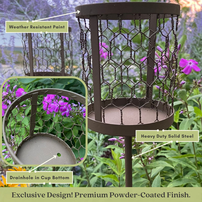 Decorative Outdoor Cup & Candle Holder Garden Brown Stakes | Set of 2, 36" Tall | Solid Metal, Fits Mason Jars, Farmhouse Look