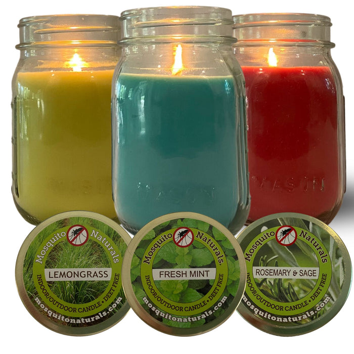 Mosquito Repellent Candle Natural Enchanted Garden | 12 Oz. Each, Set of 3 Multi-Scent | Soy-Base, Lemongrass, Fresh Mint, Rosemary & Sage | Made in USA