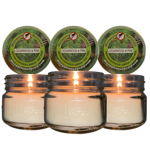 Mosquito Repellent Candle Natural Cedarwood & Pine | 3 Oz. Each, Set of 3 | Soy-Base, Infused with Essential Oils | Made in USA