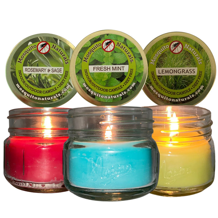 Mosquito Repellent Candle Natural Enchanted Garden Collection | 3 Oz Each, Set of 3 Multi-Scent | Soy-Base, Lemongrass, Fresh Mint, Rosemary & Sage | Made in USA