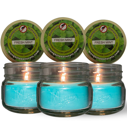 Mosquito Repellent Candle Natural Fresh Mint | 3 Oz. Each, Set of 3 | Soy-Base, Turquoise | Made in USA