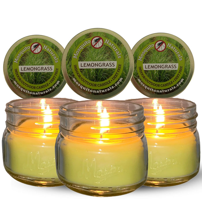 Mosquito Repellent Candle Natural Lemongrass Summer Sunshine | 3 Oz. Each, Set of 3 | Soy-Base, Lemongrass | Made in USA