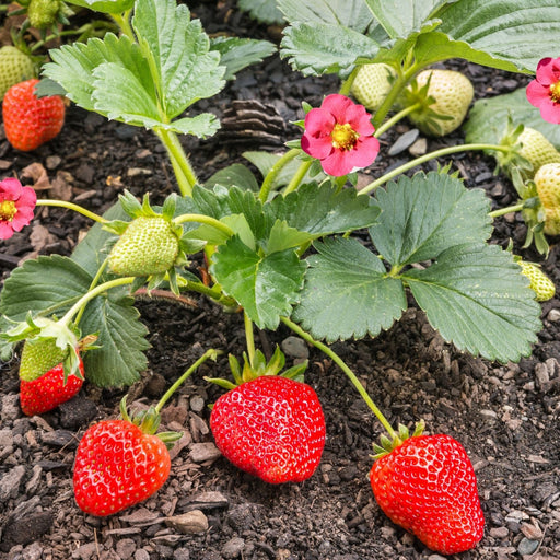 Toscana Strawberry Plant | Two Live Garden Plants | Non-GMO, Day-Neutral Variety, Deep Pink Blossoms