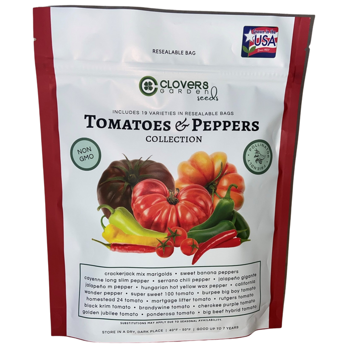 Tomatoes & Peppers Seeds Kit | 19 Varieties, 500+ Seeds, Non-GMO, Resealable Waterproof Bag