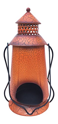 Halloween Pumpkin Rustic Small Lantern with Handle - Metal Jack O Lantern Fall Decoration, Standing or Hanging, Holds Pillar Candle - Indoor, Outdoor