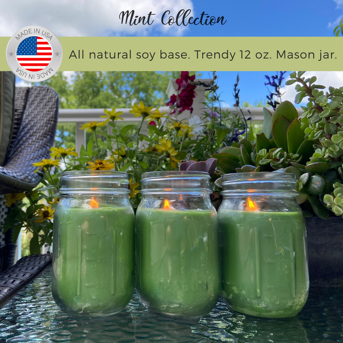 Mosquito Repellent Candle Natural Mint | 12 Oz. Each, Set of 3 | Soy-Base, Infused with Essential Oils | Made in USA