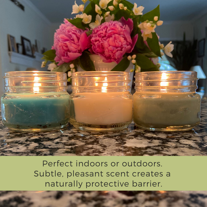 Mosquito Repellent Candle Natural Cottage Chic Collection | 3 Oz, Set of 3 Multi-Scent | Soy-Base, Cedarwood & Pine, Fresh Mint, Eucalyptus | Made in USA