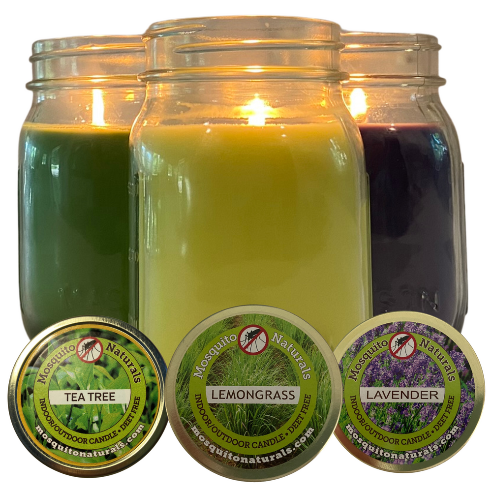 Mosquito Repellent Candle Natural Sunset Bundle | 12 Oz. Each, Set of 3 Multi-Scent | Soy-Base, Lavender, Tea Tree, Lemongrass | Made in USA