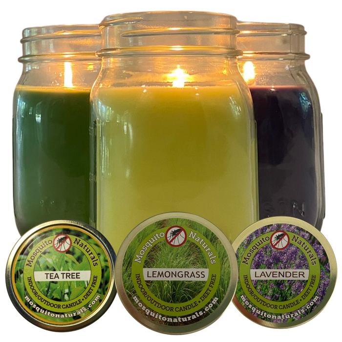 Mosquito Repellent Candle Natural Sunset Bundle | 12 Oz. Each, Set of 3 Multi-Scent | Soy-Base, Lavender, Tea Tree, Lemongrass | Made in USA