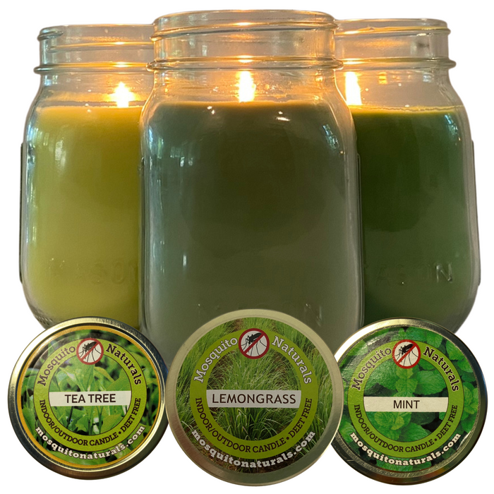 Mosquito Repellent Candle Natural Sunrise Bundle | 12 oz. Each, Set of 3 Multi-Scent | Soy-Base, Mint, Tea Tree, Lemongrass | Made in USA