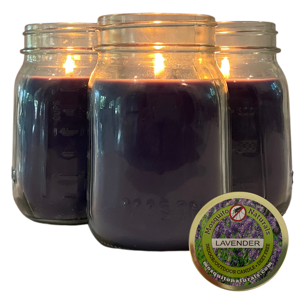 Mosquito Repellent Candle Natural Lavender | 12 Oz. Each, Set of 3 | Soy-Base, Infused with Essential Oils | Made in USA
