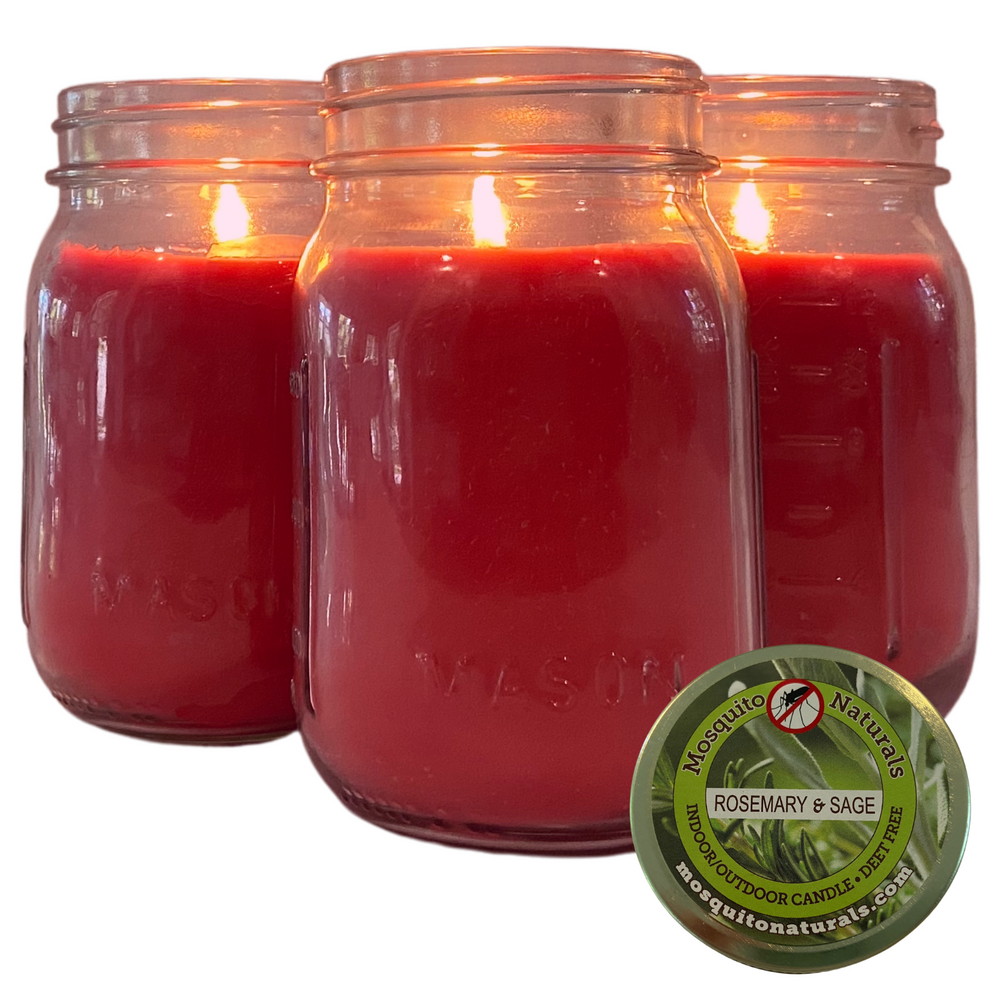 Mosquito Repellent Candle Natural Rosemary & Sage | 12 Oz., Set of 3 | Soy-Base, Infused with Essential Oils | Made in USA