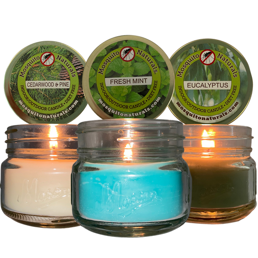Mosquito Repellent Candle Natural Cottage Chic Collection | 3 Oz, Set of 3 Multi-Scent | Soy-Base, Cedarwood & Pine, Fresh Mint, Eucalyptus | Made in USA
