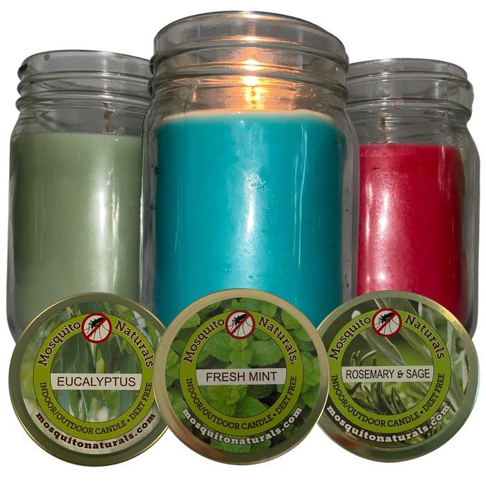 Mosquito Repellent Candle Natural Backyard Boho | 9 Oz, Set of 3 Multi-Scent | Soy-Base, Eucalyptus, Fresh Mint, Rosemary & Sage | Made in USA