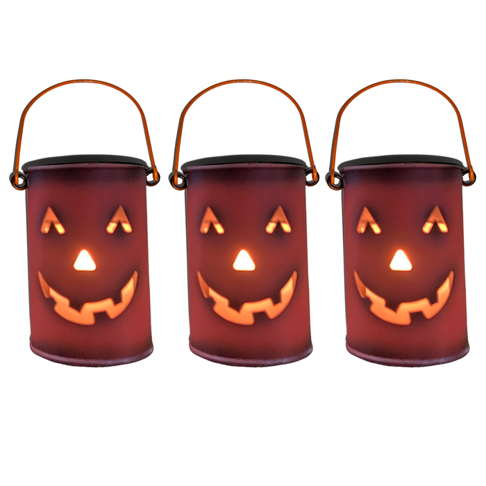 Halloween Pumpkin Metal 4.25” Tealight Candle Holders (Set of 3) | Indoor/Outdoor, Use as Tabletop Centerpiece or Hanging Decor