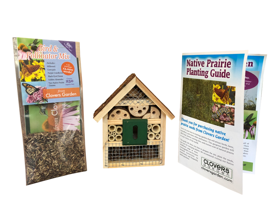 Bird & Pollinator Native Wildflower Seed Mix & Insect House | 13,000 Seeds, Non-GMO, Non-GE, All Perennial, No Filler