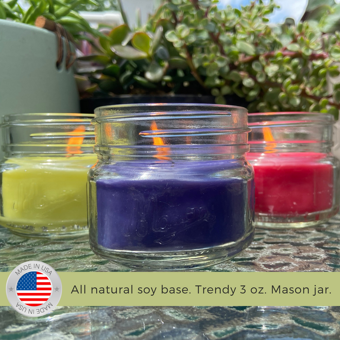 Mosquito Repellent Candle Natural Rainbow Collection | 3 Oz., Set of 3 Multi-Scent | Soy-Base, Lavender, Rosemary & Sage, Lemongrass | Made in USA
