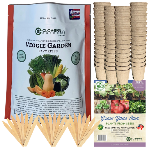 Veggie Garden Favorites Grow Kit | 725 Seeds, 29 Varieties + 60 Organic EcoPaper Seed Pots | Non-GMO, Resealable Bags, Peat-Alternative