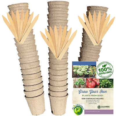 Biodegradable Seed Starting Pots | 100% Organic Recycled Paper | 60 3.5” Pots, 24 Wooden Tags