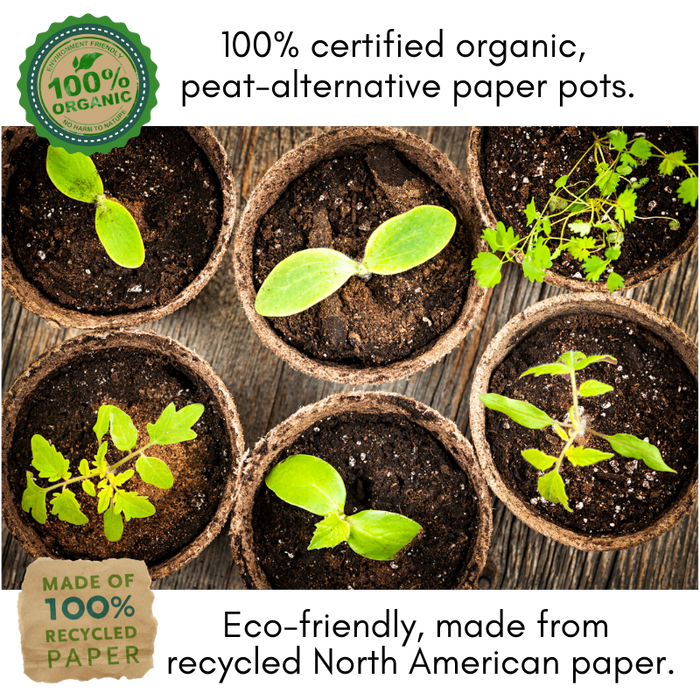 Biodegradable Seed Starting Pots | 100% Organic Recycled Paper | 60 3.5” Pots, 24 Wooden Tags