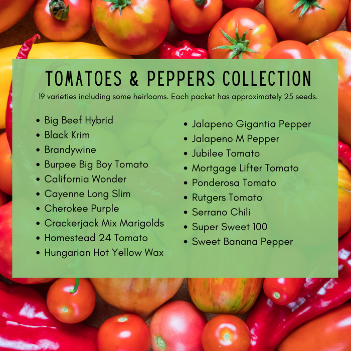 Tomatoes & Peppers Grow Kit | 500 Seeds, 19 Varieties + 60 Organic EcoPaper Seed Pots | Non-GMO, Resealable Bags, Peat-Alternative